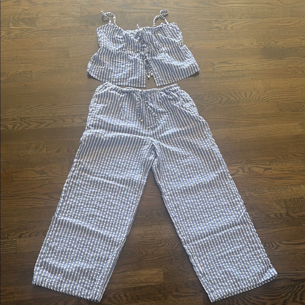 Striped Blue and White Women's Two Piece Outfit